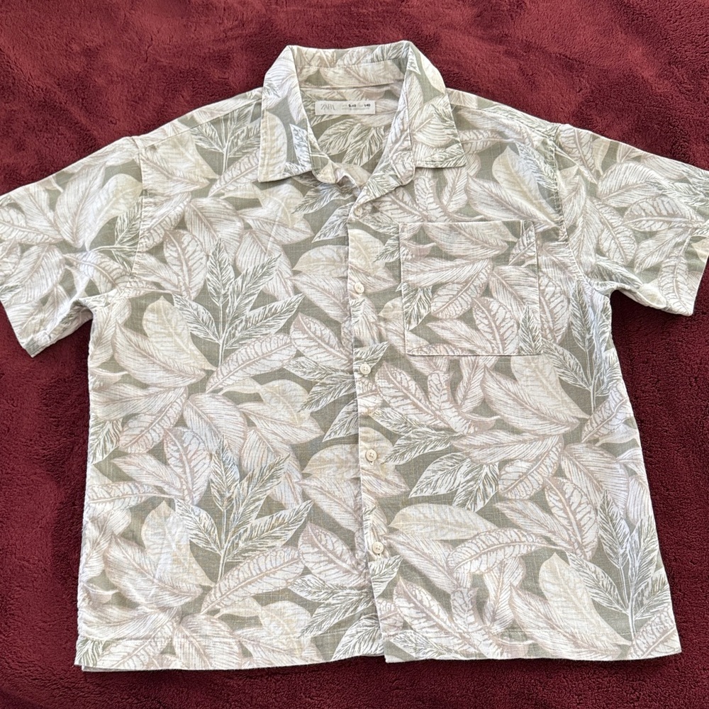 Zara Kids Green Leaf Print Casual Shirt